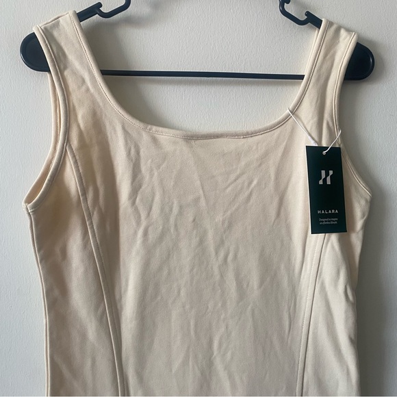 NWT Halara Mini Tank Chill In My Feels U Neck Plain Bodycon DRESS in Cream - Picture 10 of 11